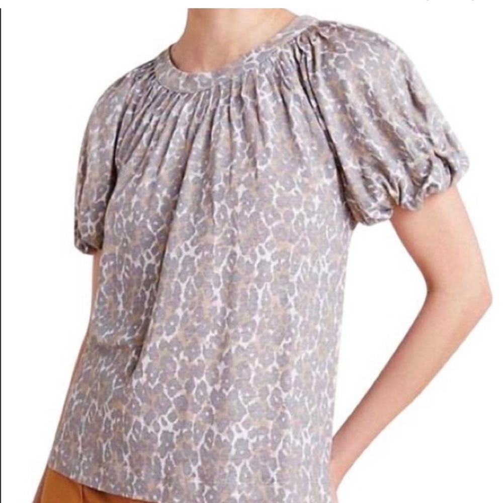ANTHROPOLOGIE MAEVE 100% linen animal print puff sleeve top